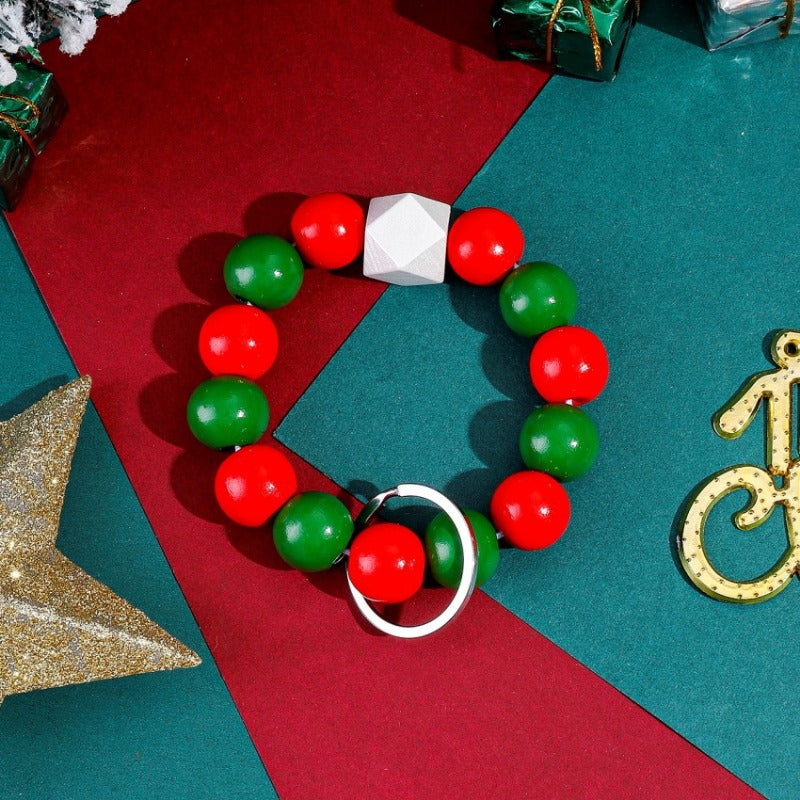 Wholesale Christmas Wood Beads Beaded Wrist Keychain